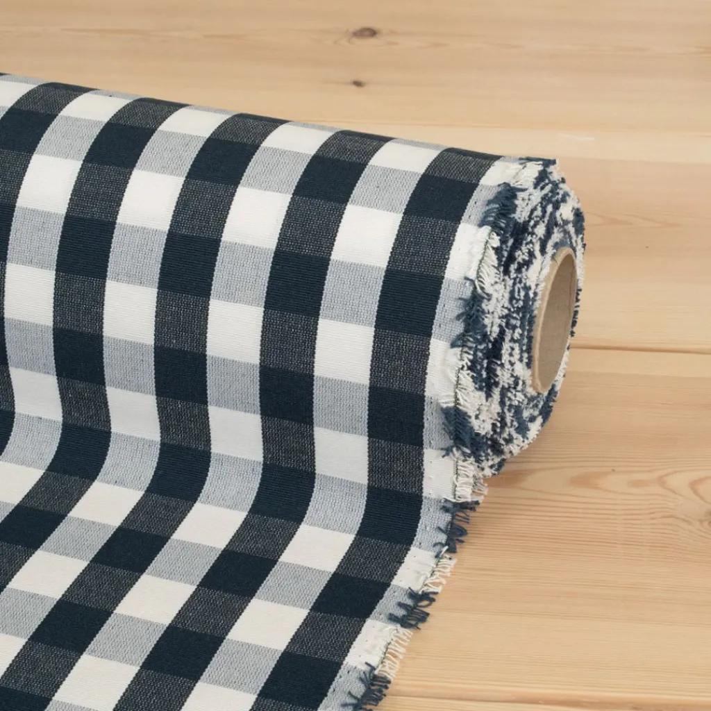 Nordisk Textil Rutiga Möbeltyger|Rutor & Ränder|Dewon marinblå-vit rutigt tyg