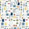 Arvidssons textil Gardintyger Mönstrade|Arvidssons Textil|Dinner blå tyg med retro köksmotiv