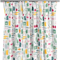 Arvidssons textil Gardiner Mönstrade|Dinner grön gardiner med retro köksmotiv