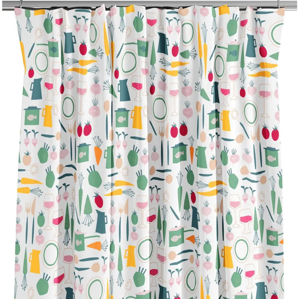 Arvidssons textil Gardiner Mönstrade|Dinner grön gardiner med retro köksmotiv