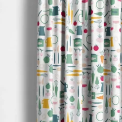 Arvidssons textil Gardintyger Mönstrade|Arvidssons Textil|Dinner grön tyg med retro köksmotiv