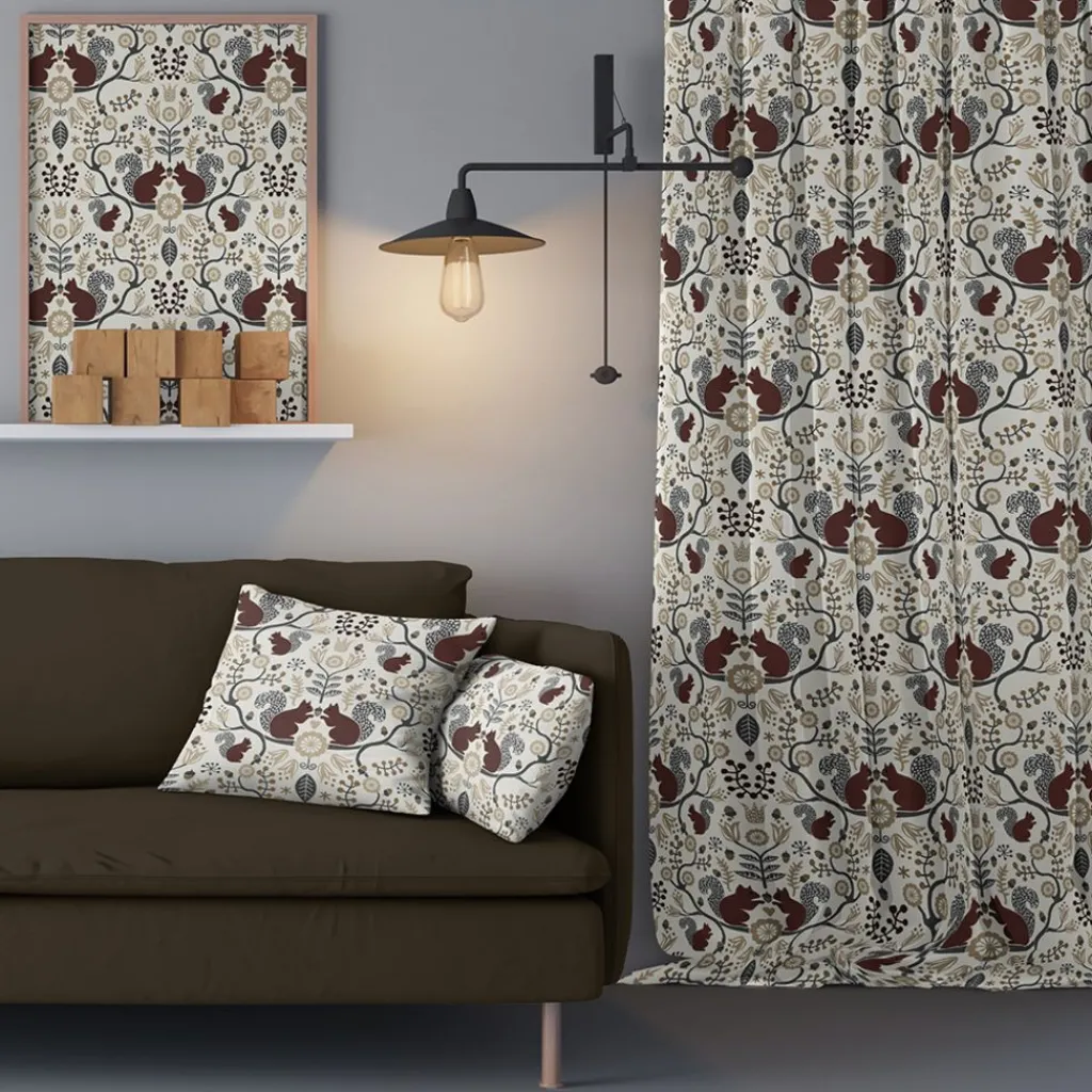 Arvidssons textil Gardintyger Mönstrade|Arvidssons Textil|Ekorrskogen brun tyg