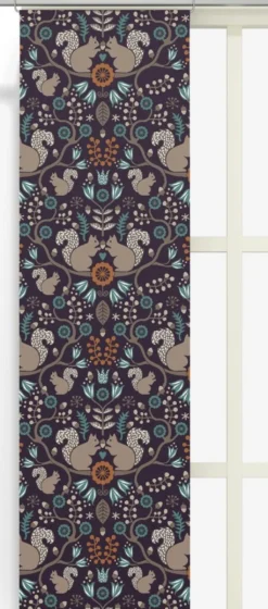 Arvidssons textil Panelgardiner|Ekorrskogen plommon panelgardiner