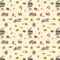 Barn Arvidssons textil Gardintyger Mönstrade|Barnmönster|Emil i Katthult beige tyg