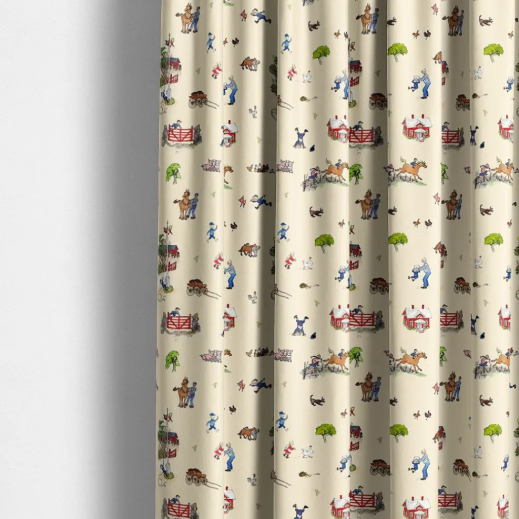 Barn Arvidssons textil Gardintyger Mönstrade|Barnmönster|Emil i Katthult beige tyg