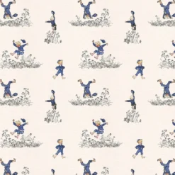 Barn Arvidssons textil Gardintyger Mönstrade|Barnmönster|Emils Glädjeskutt beige bomullstyg – Emil i Lönneberga