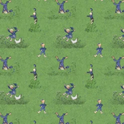 Barn Arvidssons textil Gardintyger Mönstrade|Barnmönster|Emils Glädjeskutt grön bomullstyg – Emil i Lönneberga