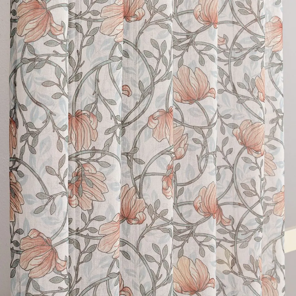 Fondaco Gardiner Mönstrade|Emma grön skira gardiner med blomstermönster 140x250cm