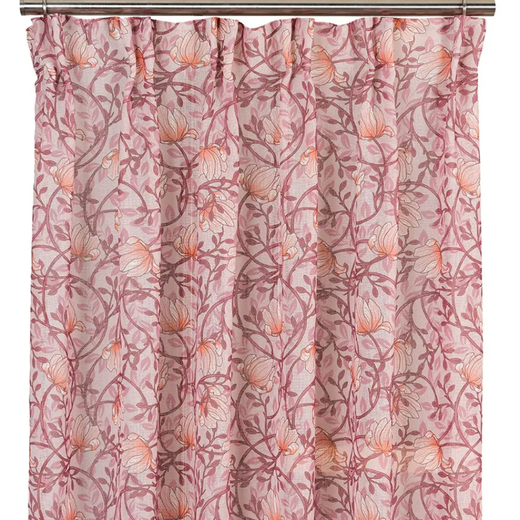 Fondaco Gardiner Mönstrade|Emma rosa skira gardiner med blomstermönster 140x250cm