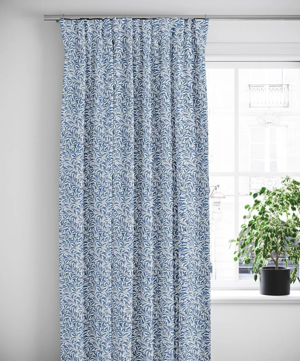 Nordisk Textil Gardiner Mönstrade|Ester blå gardiner med tidlöst bladmönster