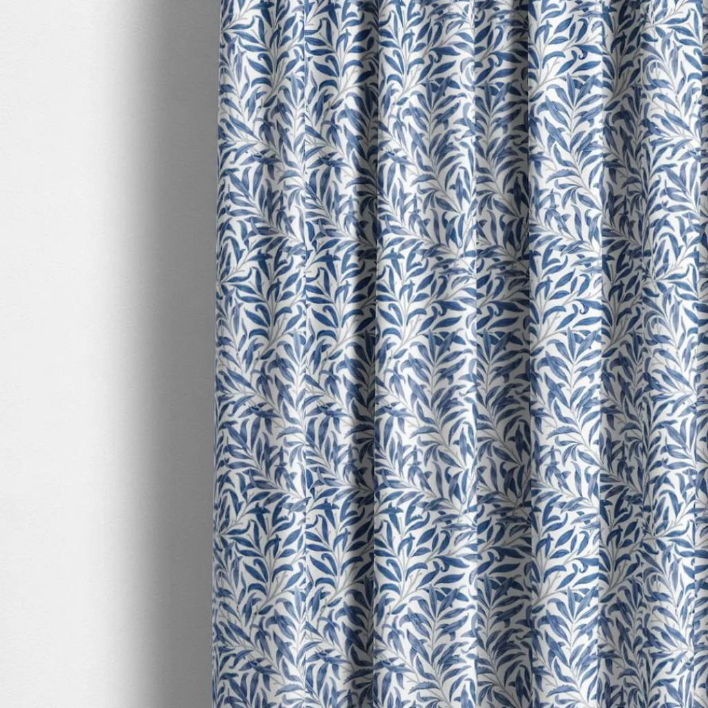 Nordisk Textil Gardiner Mönstrade|Ester blå gardiner med tidlöst bladmönster