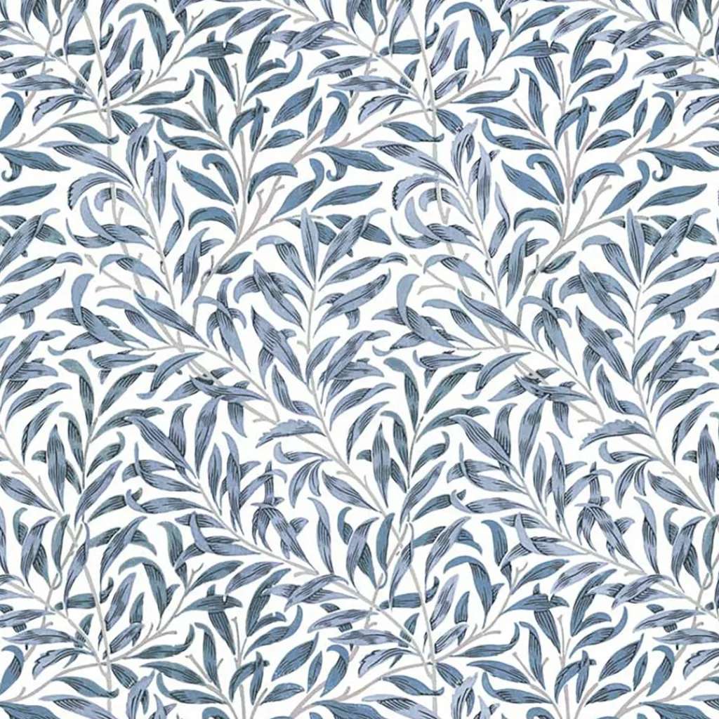 Nordisk Textil Arts & Crafts Tyger|Gardintyger Mönstrade|Ester duvblå tyg – klassiskt bladmönster i duvblått