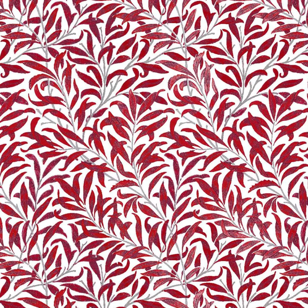 Nordisk Textil Arts & Crafts Tyger|Gardintyger Mönstrade|Ester röd tyg – klassiskt bladmönster i rött