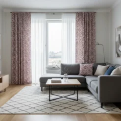 Nordisk Textil Gardiner Mönstrade|Julgardiner|Ester vinröd gardiner med tidlöst bladmönster