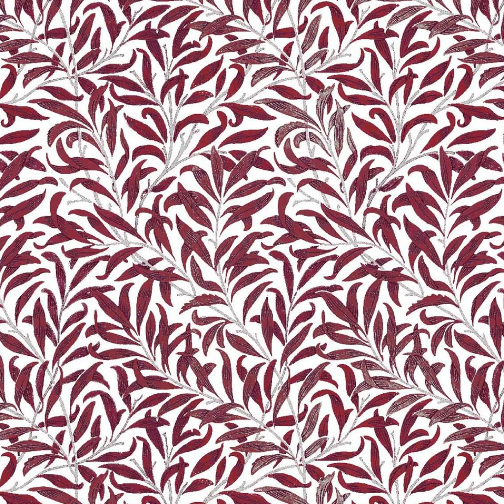 Nordisk Textil Arts & Crafts Tyger|Gardintyger Mönstrade|Ester vinröd tyg – klassiskt bladmönster i vinrött