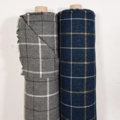 Nordisk Textil Rutiga Möbeltyger|Eton blå rutigt möbeltyg med vita och gula ränder