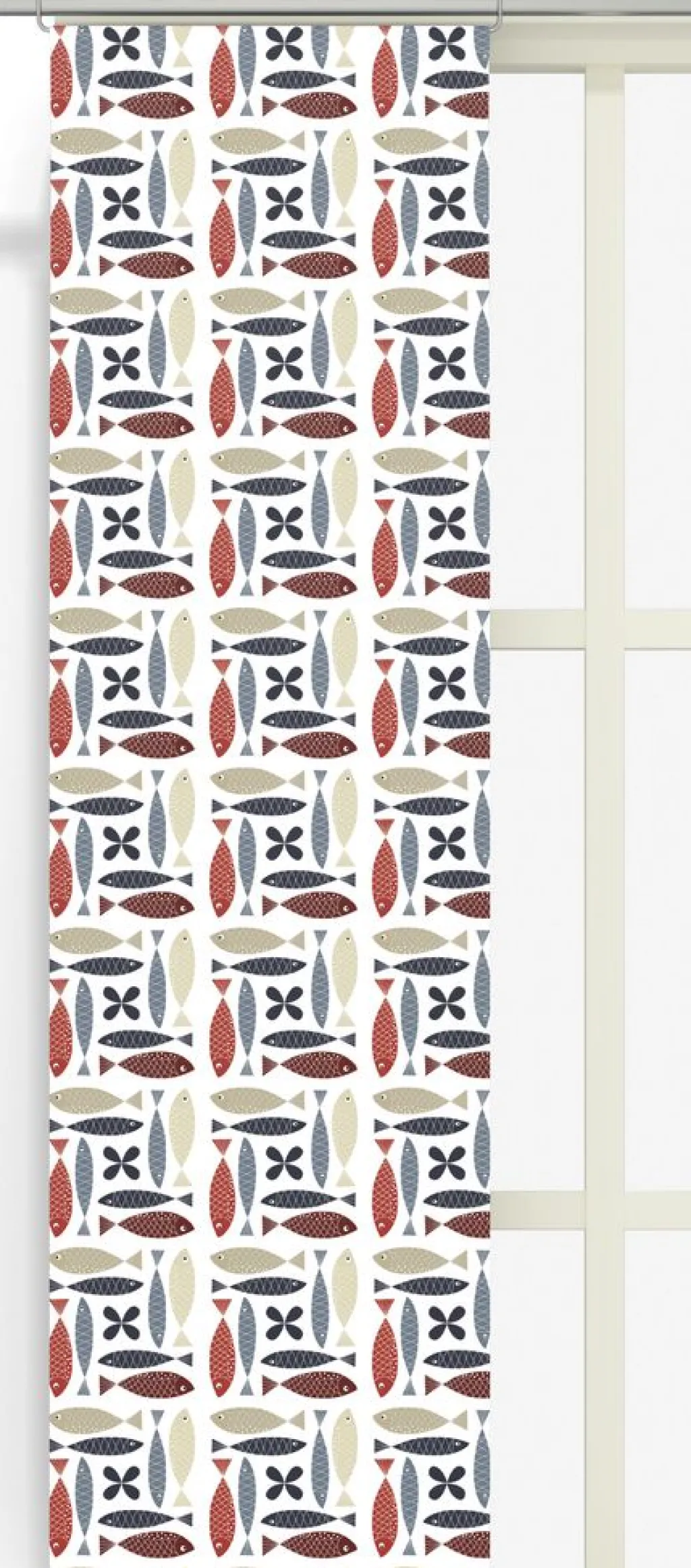 Arvidssons textil Panelgardiner|Fina fisken blå-röd panelgardiner