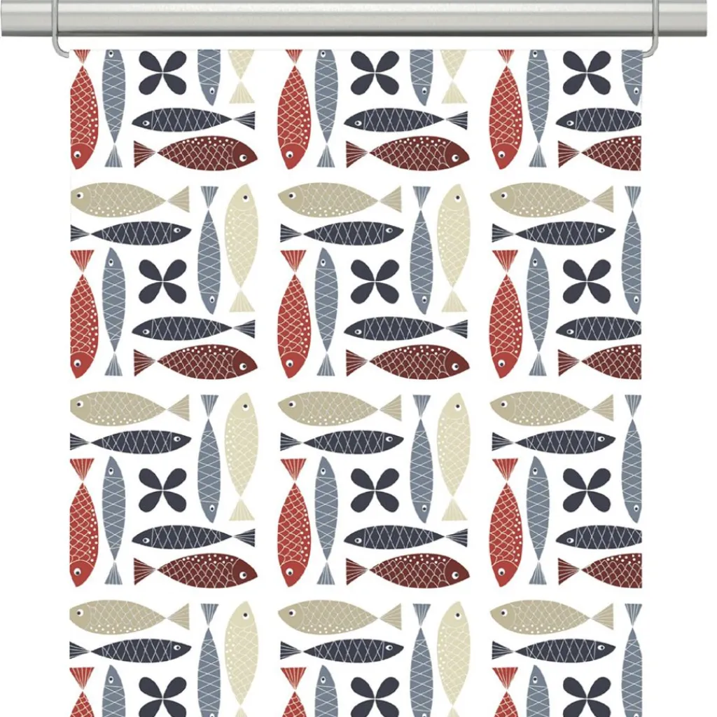 Arvidssons textil Panelgardiner|Fina fisken blå-röd panelgardiner