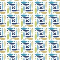 Arvidssons textil Gardintyger Mönstrade|Arvidssons Textil|Fina fisken turkos tyg – lekfullt designat med retro känsla