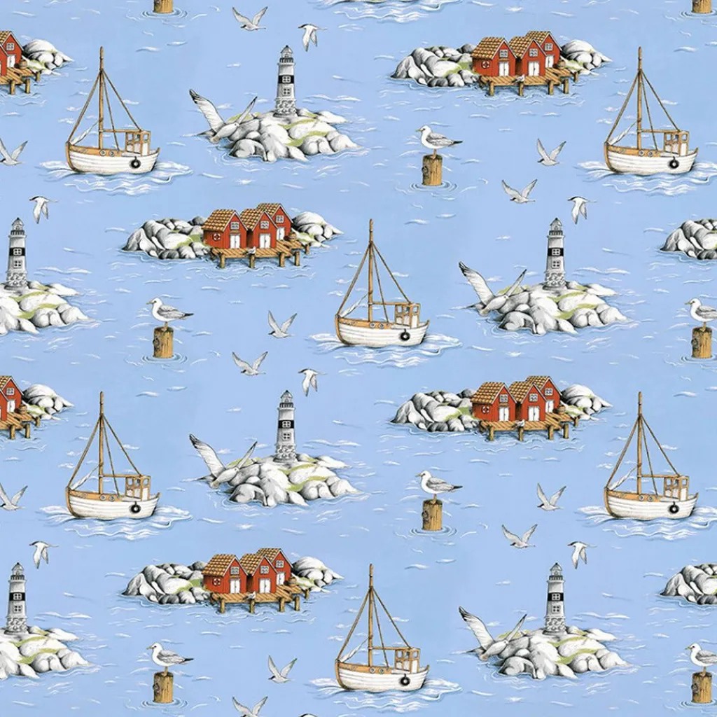 Arvidssons textil Gardintyger Mönstrade|Arvidssons Textil|Fiskeskär ljusblå tyg