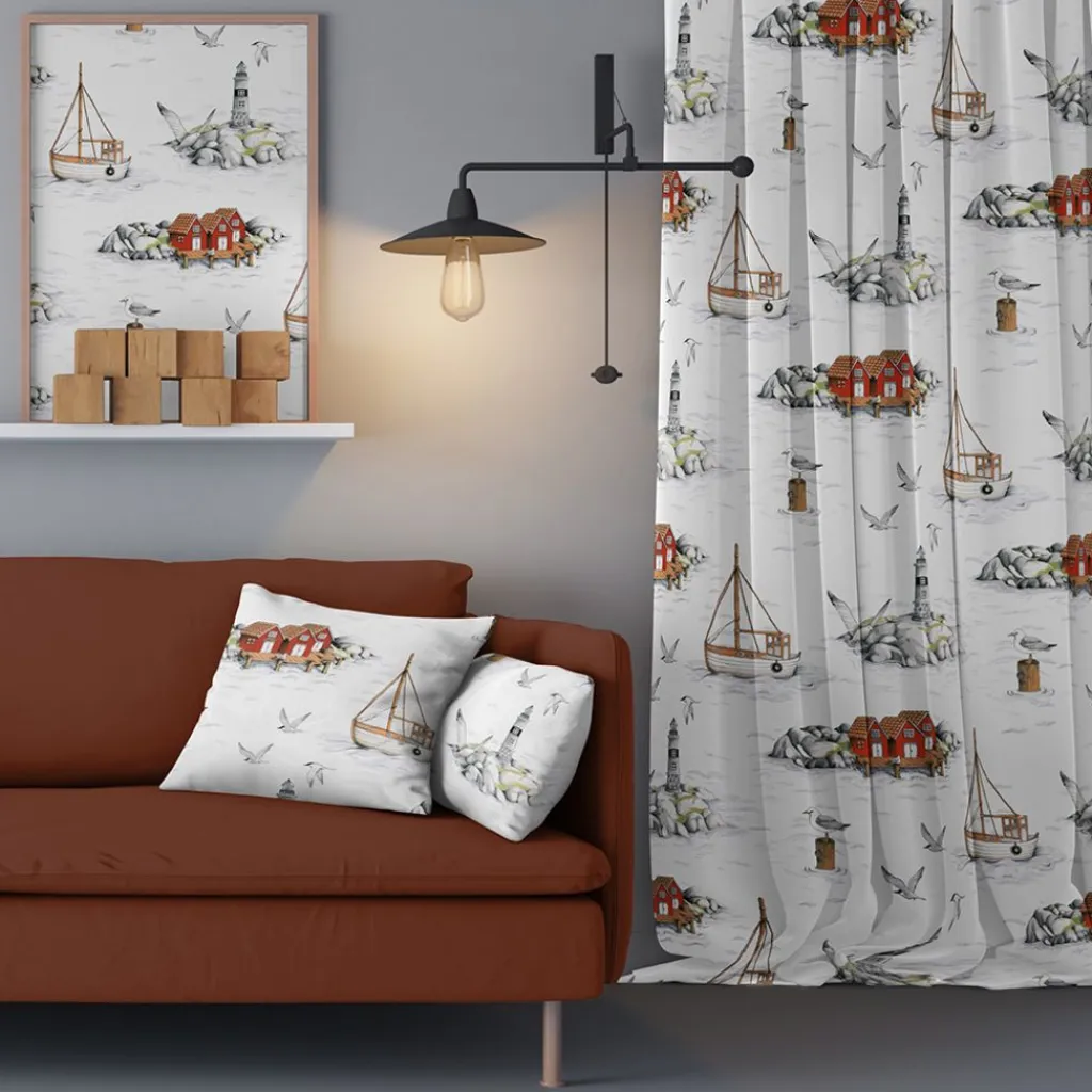Arvidssons textil Gardiner Mönstrade|Fiskeskär vit gardiner