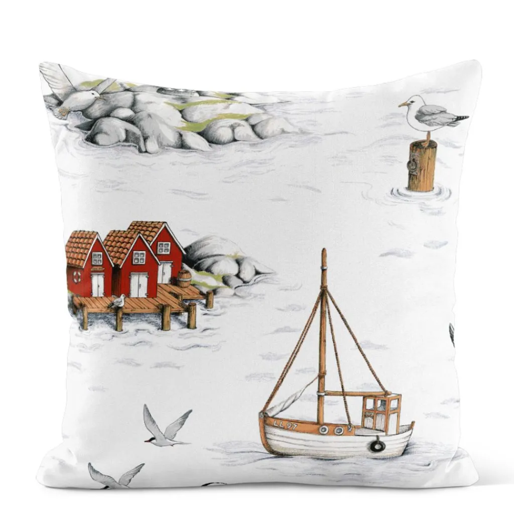 Arvidssons textil Mönstrade Kuddfodral|Fiskeskär vit kuddfodral