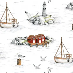 Arvidssons textil Gardintyger Mönstrade|Arvidssons Textil|Fiskeskär vit tyg