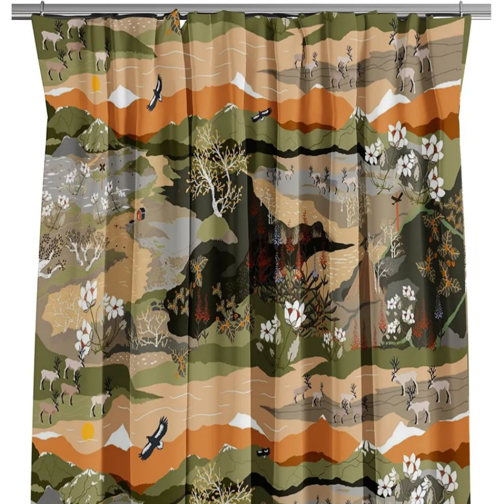 Arvidssons textil Gardiner Mönstrade|Fjällvandring grön-beige gardiner