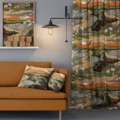 Arvidssons textil Gardiner Mönstrade|Fjällvandring grön-beige gardiner