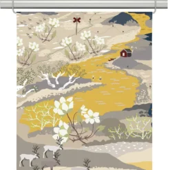 Arvidssons textil Panelgardiner|Fjällvandring gul-blå panelgardiner med fjällmotiv
