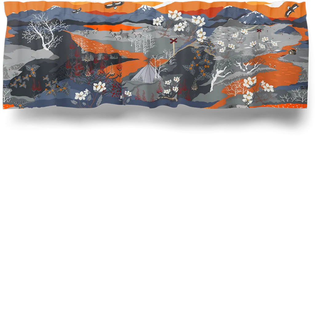 Arvidssons textil Gardinkappor Mönstrade|Fjällvandring orange gardinkappa metervara