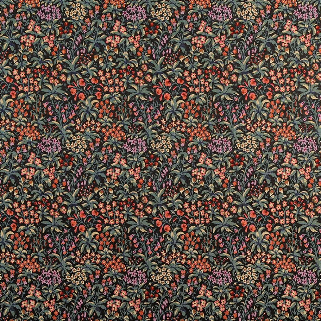 Blommiga Möbeltyger|Mönstrade Möbeltyger|Fleurs svart gobeläng