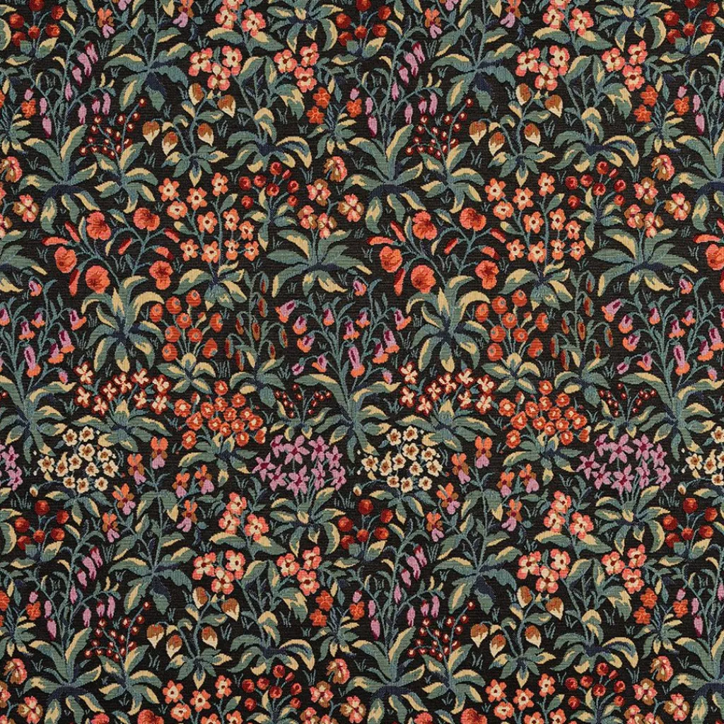 Blommiga Möbeltyger|Mönstrade Möbeltyger|Fleurs svart gobeläng