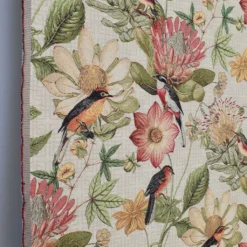 Blommiga Möbeltyger|Mönstrade Möbeltyger|Floral botanic bird möbeltyg - fyllt av blomster och färgsprakande fåglar