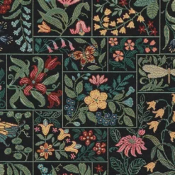 Blommiga Möbeltyger|Mönstrade Möbeltyger|Folklore patch flowers svart möbeltyg