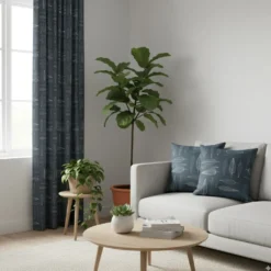 Arvidssons textil Gardiner Mönstrade|Frostblad Blå – Gardin med stilrent bladmotiv