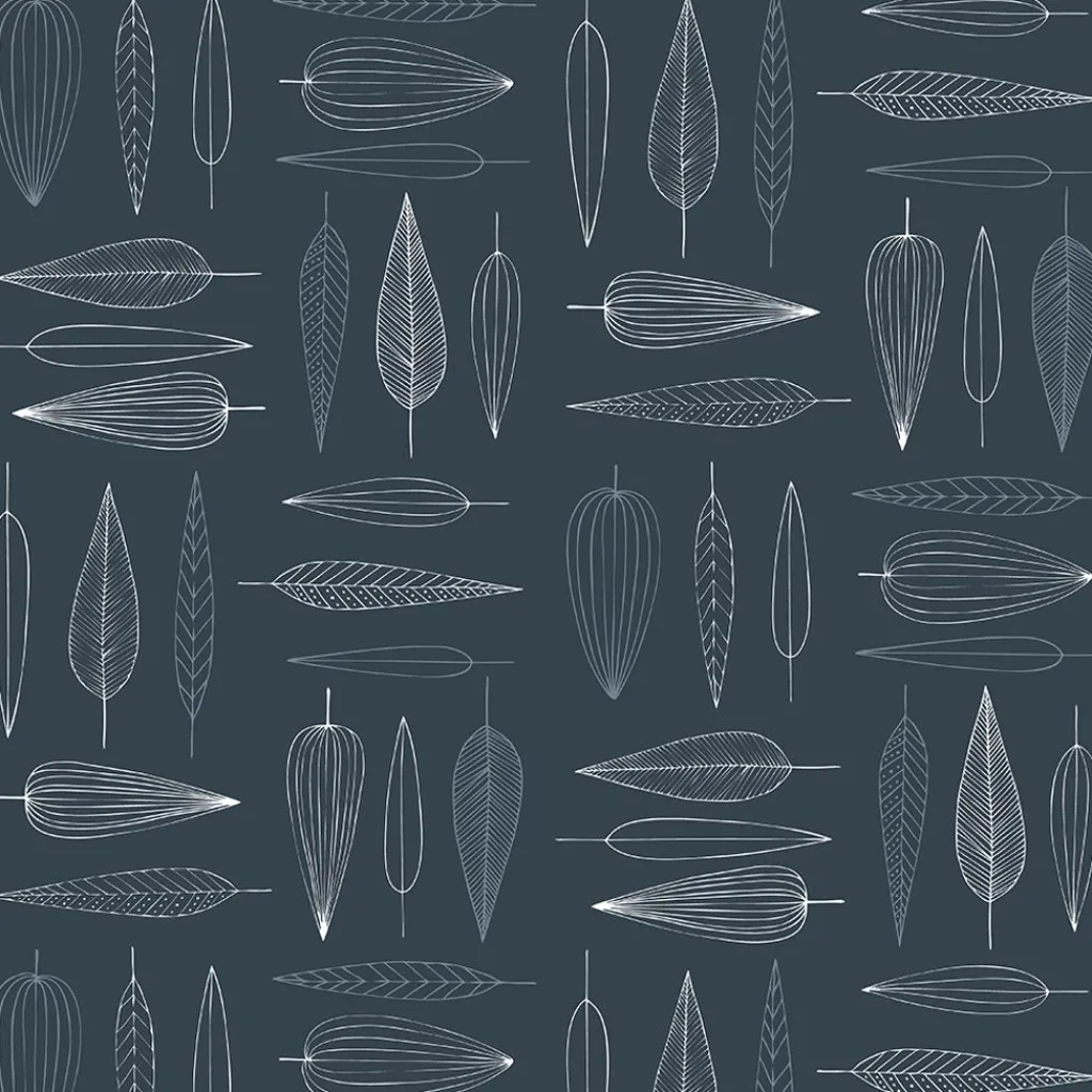 Arvidssons textil Gardintyger Mönstrade|Arvidssons Textil|Frostblad blå tyg – metervara med bladmotiv