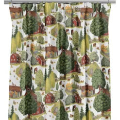 Arvidssons textil Gardiner Mönstrade|Ginkalunda grön-röd gardiner