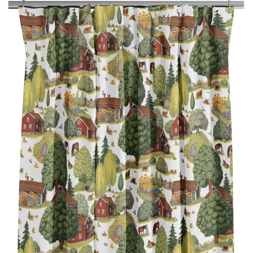 Arvidssons textil Gardiner Mönstrade|Ginkalunda grön-röd gardiner