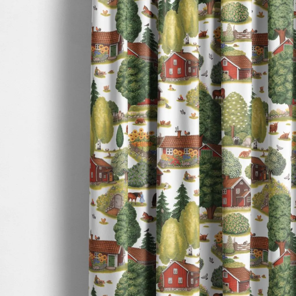 Arvidssons textil Gardiner Mönstrade|Ginkalunda grön-röd gardiner