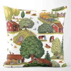 Arvidssons textil Mönstrade Kuddfodral|Ginkalunda grön-röd Kuddfodral