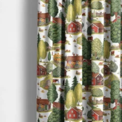Arvidssons textil Gardintyger Mönstrade|Arvidssons Textil|Ginkalunda grön-rött tyg – lantligt mönster med svensk idyll