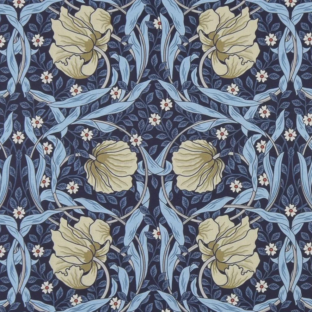 Nordisk Textil Arts & Crafts Tyger|Gardintyger Mönstrade|Grace blå tyg - Klassisk blommig Arts and Crafts design