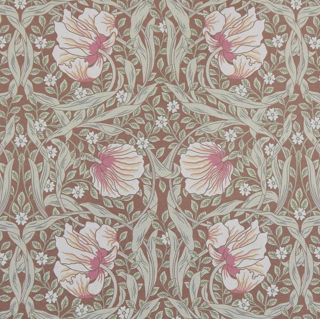 Nordisk Textil Arts & Crafts Tyger|Gardintyger Mönstrade|Grace brun tyg - Klassisk blommig Arts and Crafts design
