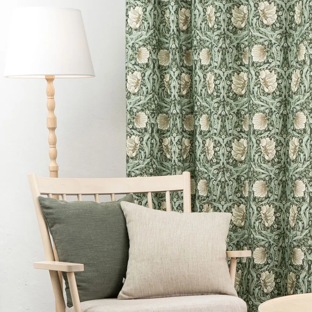 Nordisk Textil Gardiner Mönstrade|Grace grön gardiner - Klassisk blommig Arts and Crafts design