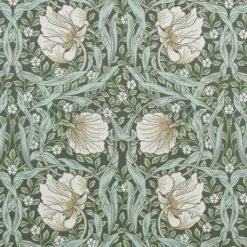 Arts & Crafts Tyger|Gardintyger Mönstrade|Grace grön tyg - Klassisk blommig Arts and Crafts design