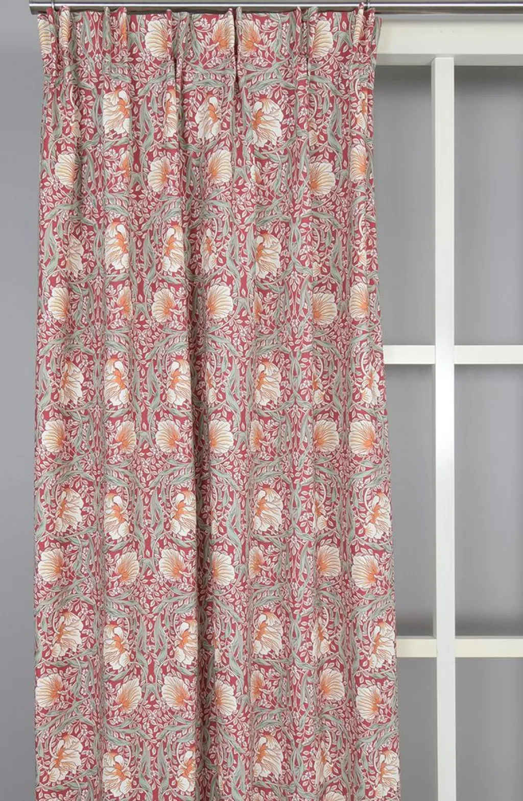 Nordisk Textil Gardiner Mönstrade|Julgardiner|Grace röd gardiner - Klassisk blommig Arts and Crafts design