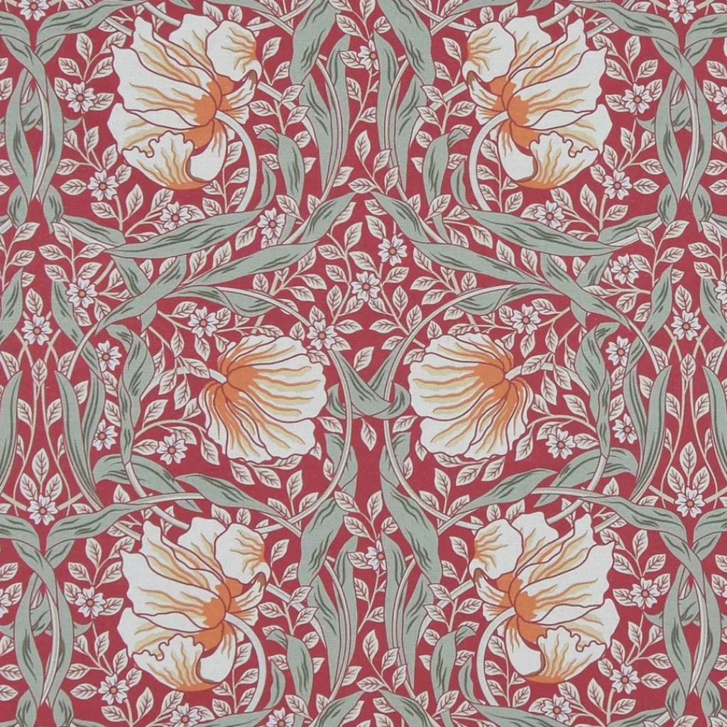 Nordisk Textil Arts & Crafts Tyger|Gardintyger Mönstrade|Grace röd tyg - Klassisk blommig Arts and Crafts design