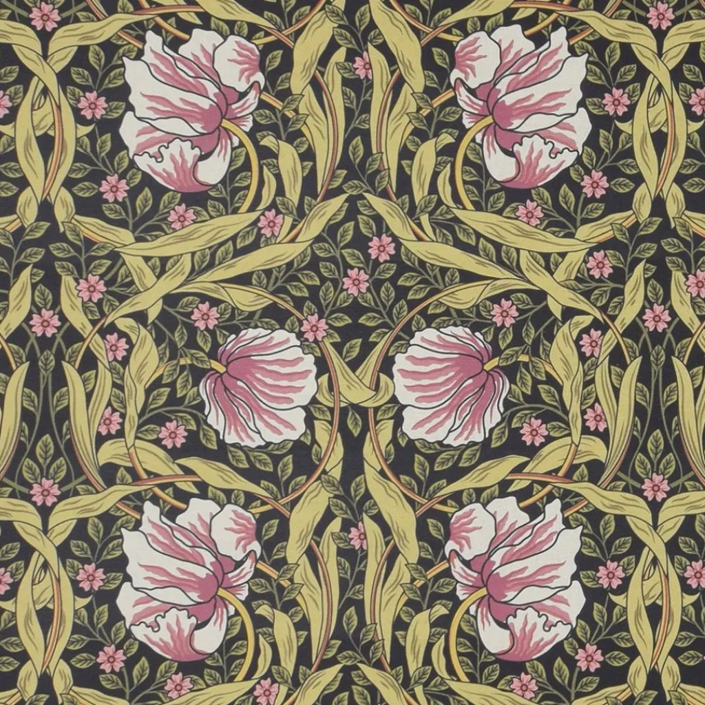Arts & Crafts Tyger|Gardintyger Mönstrade|Grace rosa/grön tyg - Klassisk blommig Arts and Crafts design