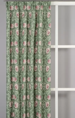 Nordisk Textil Gardiner Mönstrade|Grace rosa/ljusgrön gardiner - Klassisk blommig Arts and Crafts design